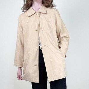 Vintage 90s Y2K Long Faux Suede Leather Peacoat Trench Jacket Quiet Luxury Coat